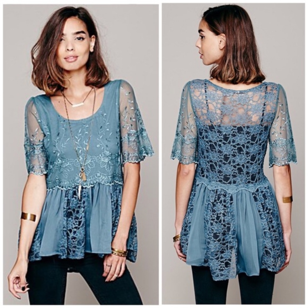 Free People Lace High Low Blouse